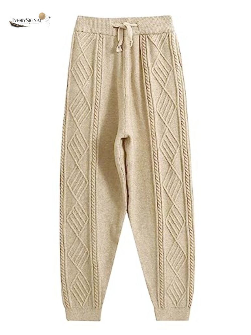 Cable Knit Sweater Pants Joggers Drawstring High Waist Women's